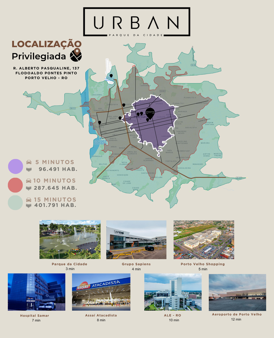 Mapa de localização e pontos de interesse do Urban Parque da Cidade