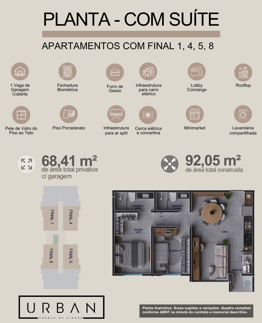 Planta com suíte — 68,41 m² privativos
